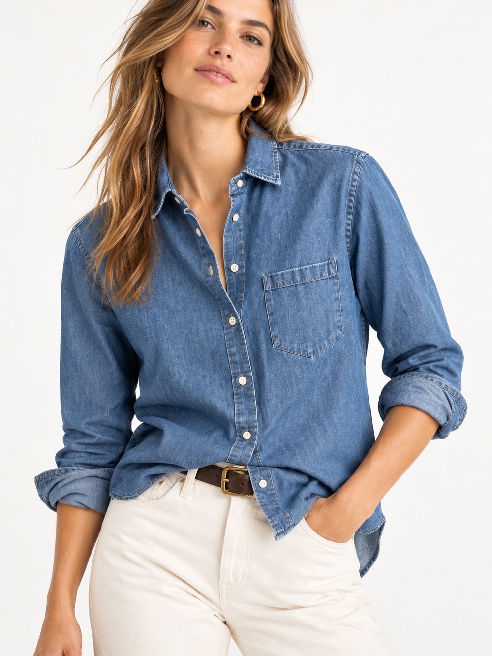 J.Crew Mercantile Denim Chambray Button-Down Shirt – Size Large 💯 Cotton